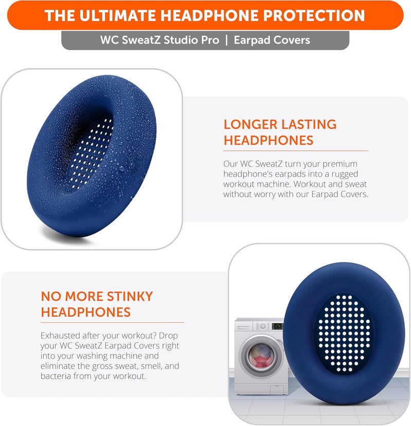 WC SweatZ Studio Pro - Patented Protective Silicone Earpad Covers for Beats Studio Pro Made by Wicked Cushions | Sweatproof & Easily Washable | Navy - Image 5